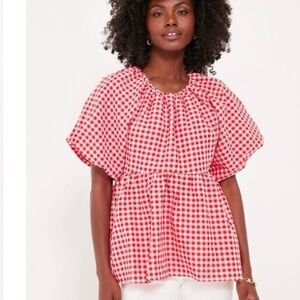 NWT Hyacinth House via Tuckernuck Pink and Red Gingham Hadley Blouse, SIZE S